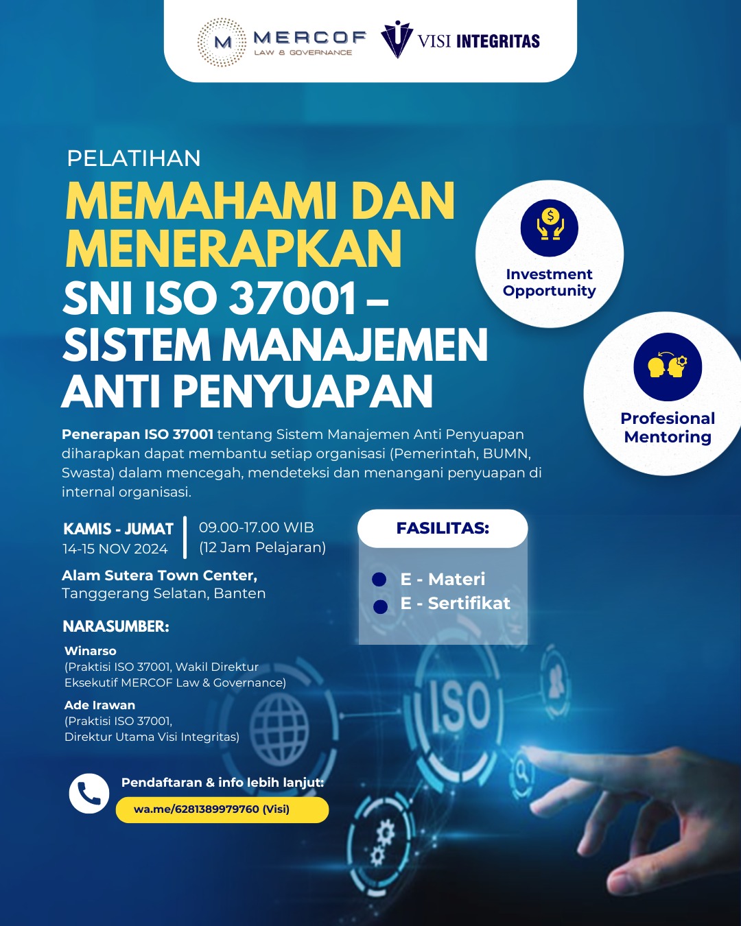 Pelatihan Memahami Dan Menerapkan SNI ISO 37001 – Sistem Manajemen Anti Penyuapan